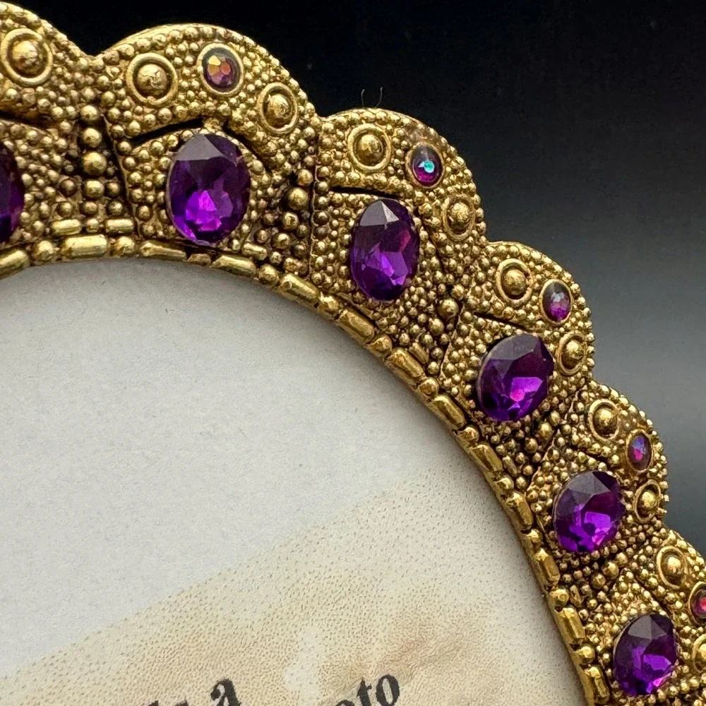 Oval Picture Frame Gold Purple Rhinestone Coastal Glam 4